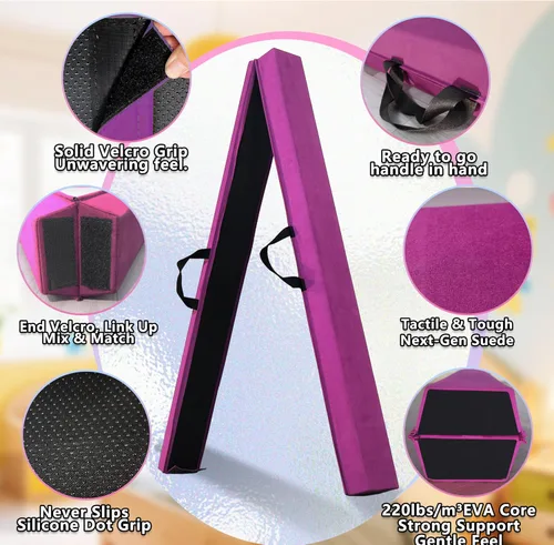 Vista 3 de Viga de equilibrio plegable de 6 pies/9 pies para niños de 3 a 15 años - Viga de suelo de gimnasia plegable, antideslizante, bolsa de transporte