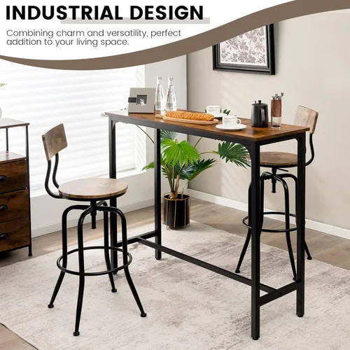 Vista 4 de GOFLAME Mesa de bar de 48 pulgadas, mesa de bar industrial alta con marco de metal y pies ajustables, mesa rectangular estrecha para espacios