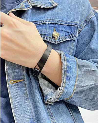 Vista 5 de QINGDUO - Pulseras de alerta médica grabadas personalizadas para mujeres y hombres, pulsera médica de acero inoxidable + cuero, pulsera médica