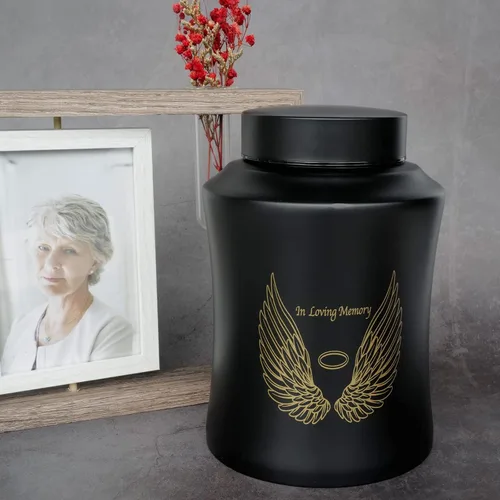 Vista 6 de Urnas de cremación grandes de hasta 160 libras para cenizas humanas adultas, alas de ángel en memoria amorosa, urna funeraria decorativa