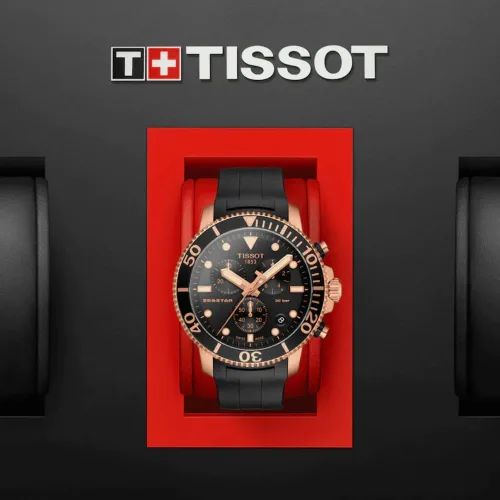Vista 4 de Tissot Reloj casual de acero inoxidable Seastar 6601000 para hombre, color negro, T1204173705100, Negro -, Cronógrafo