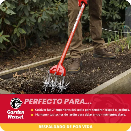 Vista 2 de Garden Weasel Cultivador Rotativo y Labrador Manual - 2 en 1 Aireación, Desmalezado, Cultivo, Plantación, Resembrado Herramienta de Jardín