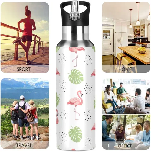 Vista 5 de Pink Flamingos Insulated Water Bottle 20 Oz Leakproof Water Bottles, BPA-Free Sport Water Bottle Insulated