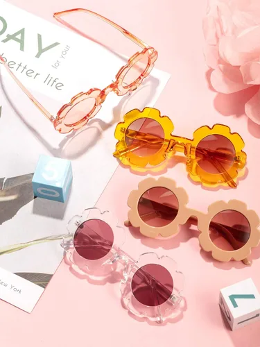 Vista 5 de 4 pares de lentes de sol redondos con forma de flor para niños, paquete de 4 bolsas de franela para bebés, niñas y niños, recuerdos de fiesta