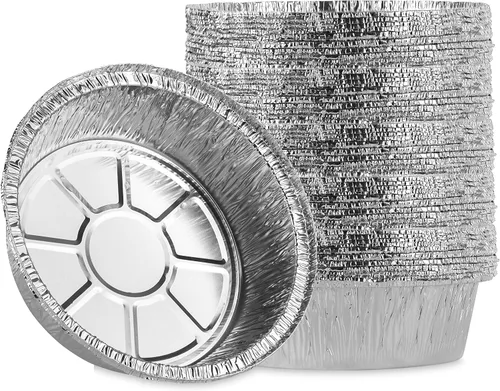 Vista 9 de PLASTICPRO Moldes redondos profundos de papel de aluminio de 10 pulgadas, aluminio desechable, aptos para congelador y horno - Para hornear