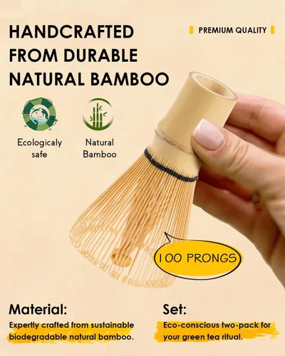 Vista 3 de Juego de batidor de bambú Matcha con 2 paquetes de batidor de bambú natural 100% Matcha, colador, cuchara para té y cuchara de té, Chasen