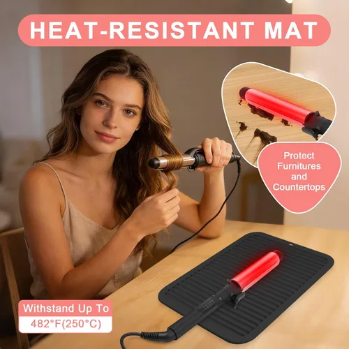 Vista 2 de Alfombrilla de silicona resistente al calor, alfombrilla profesional para herramientas de cabello para rizadores, planchas, alisadores de pelo