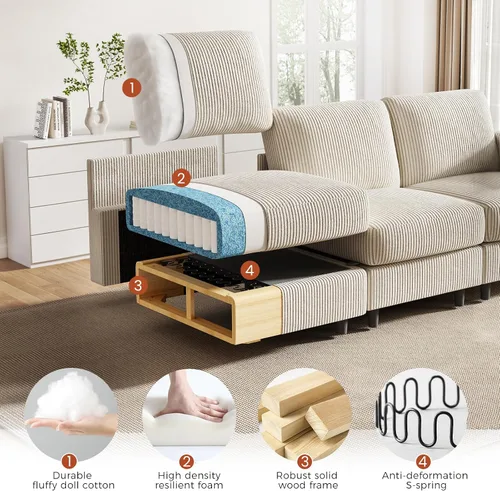 Vista 5 de Sofá de dos plazas para sala de estar, sofá modular pequeño seccional, color beige Cómoda silla de sala de estar con asiento profundo, sofá de 2