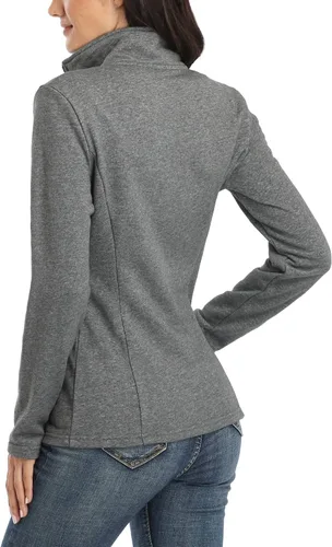 Vista 3 de WUDODO Chaqueta con cremallera completa para mujer, cuello alto, sin capucha, de algodón, ajustada, con bolsillos