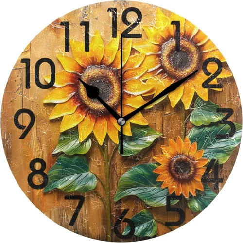 Vista 25 de Reloj de pared redondo retro de otoño con dos gnomos y calabaza de 10 pulgadas, funciona con pilas, reloj de escritorio analógico silencioso sin