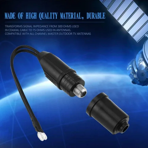 Vista 7 de E-outstanding Paquete de 2 conectores de antena de TV de 300 ohmios a 75 ohmios, cable coaxial a juego, transformador UHF/VHF/FM modelo Convertidor