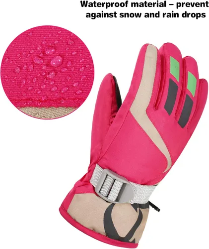 Vista 5 de Guantes de esquí de nieve impermeables para niños, guantes de snowboard para niños y niñas, guantes de nieve cálidos