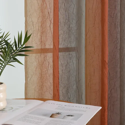 Vista 3 de OWENIE Cortinas transparentes degradadas para dormitorio, sala de estar, 96 Naranja y Verde