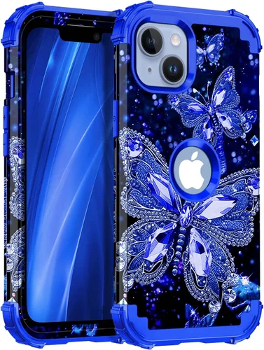 Vista 13 de Miqala Funda compatible con iPhone 13, que brilla en la oscuridad, tres capas, resistente, a prueba de golpes, de plástico duro, funda protectora
