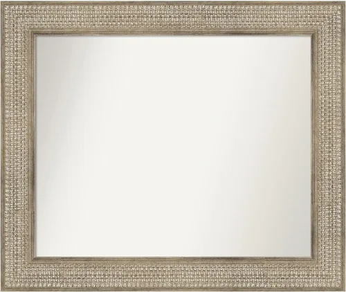 Vista 63 de Amanti Art Espejo de baño plateado para sobre fregadero, 26 x 26 pulgadas, espejo cuadrado de níquel pulido, marco de madera tradicional mediano, se