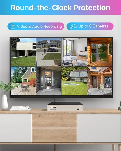 Vista 6 de ZOSI Sistema de cámara de seguridad Lite de 8CH 5MP para exteriores con disco duro de 1TB, 8 canales H.265+ 5MP Lite CCTV DVR y 8X1920TVL 1080P