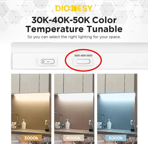 Vista 4 de Iluminación LED de 12 pulgadas enlazable debajo del gabinete 5W (equivalente a 40W) 500 lúmenes 3000K/4000K/5000K seleccionable por color