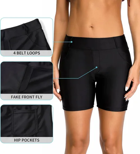 Vista 3 de ATTRACO Swim Shorts for Women Board Shorts with Pockets Swimsuit Shorts