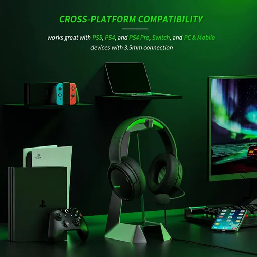 Vista 5 de BINNUNE Gaming Headset with Mic for PS4 PS5 Xbox Series X S Xbox 1 PC NS, Wired Gaming Headphones with Microphone for PS 4 5 Xbox1