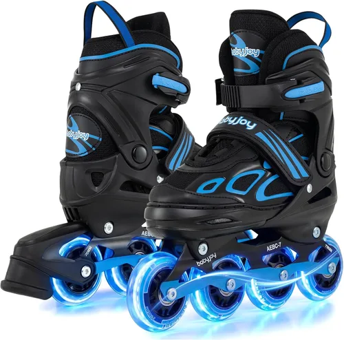 Vista 17 de BABY JOY Patines en línea, 4 tamaños ajustables para niños con ruedas iluminadas para niños de 5 a 14 años, divertidos patines iluminadores