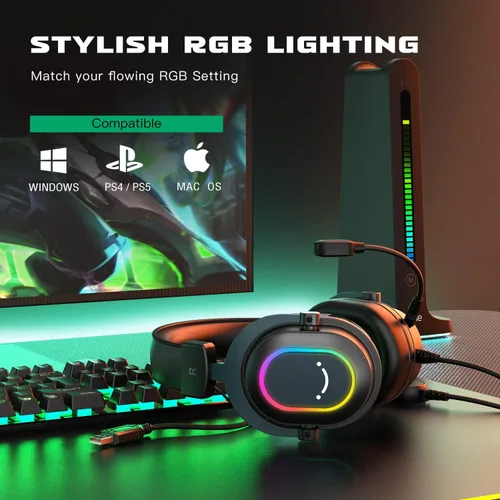 Vista 7 de FIFINE Micrófono XLRUSB y auriculares para videojuegos, grabación de computadora, micrófono de transmisión con botón de silencio, RGB, auriculares