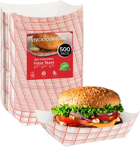 Vista 25 de Botes pequeños de papel para alimentos (paquete de 100) bandejas desechables de 1 libra a cuadros rojos y blancos, botes de comida ecológicos, botes