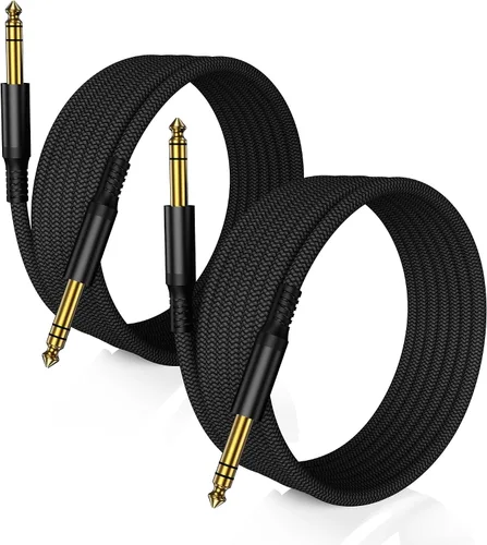Vista 8 de Cable de instrumento TRS de 6.35 mm 3.3 pies 2 paquete, cable de audio estéreo de conector macho de 1/4 pulgada recta, línea de alimentación