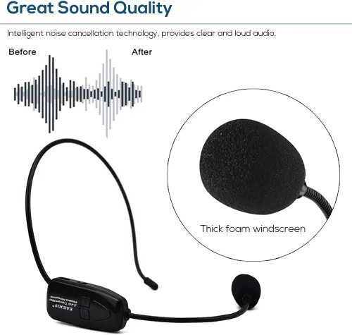 Vista 2 de Auriculares de micrófono inalámbricos, auriculares de micrófono inalámbrico de 2.4G y micrófonos de mano 2 en 1, alcance de 160 pies