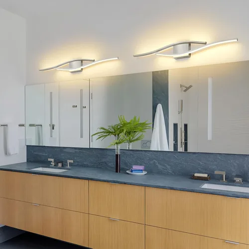 Vista 8 de Joossnwell Luces de tocador de níquel cepillado para accesorios de iluminación de baño, sobre espejo, regulables, 5CCT, moderno, lámpara de pared