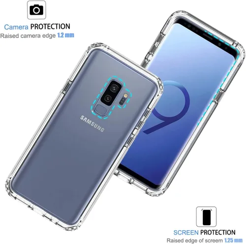 Vista 2 de Funda de teléfono para Galaxy S9+, S9 Plus G965U con protector de pantalla de vidrio templado, carcasa protectora de cuerpo completo transparente