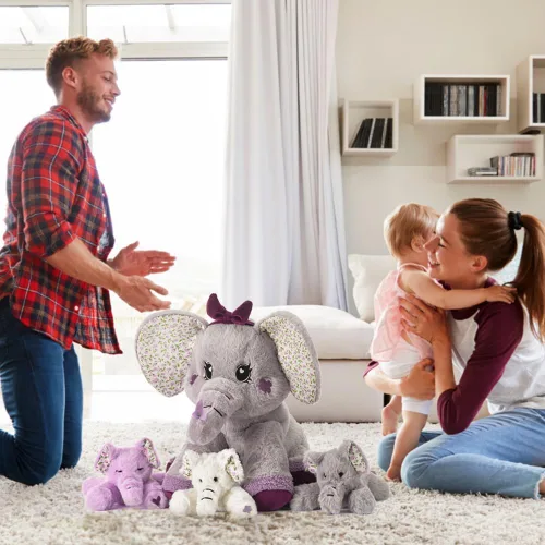 Vista 7 de Elefante mamá de peluche de animal de peluche mamá y bebé, lindo juego familiar pequeño de 13 pulgadas con mini bebés, regalos para niños