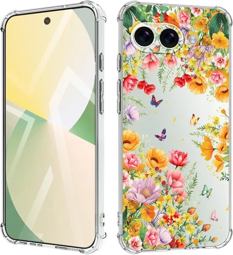 Vista 32 de Funda para Google Pixel 9A 5G, diseño de flores, delgada, anticaídas, a prueba de golpes, suave, a prueba de golpes, transparente, funda protectora