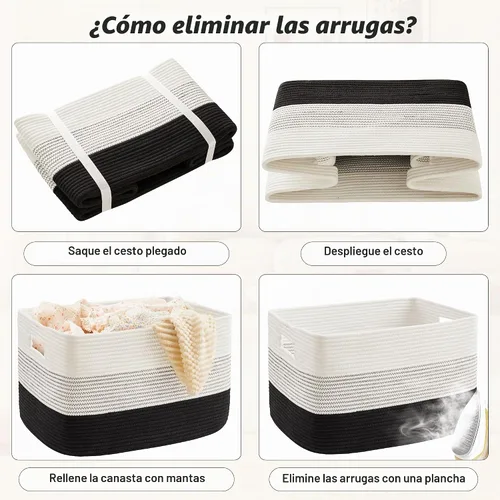 Vista 7 de Artfeel - Cesta de manta rectangular, cestas tejidas para almacenamiento, cesta de lavandería de 30L para decoración de guardería, cesta