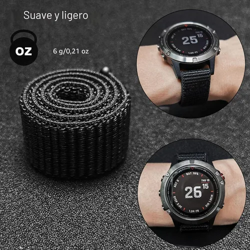 Vista 5 de Abanen Banda de reloj con gancho y bucle de secado rápido para Fenix 8 47mm/ epix Pro 47mm / Fenix 7/6/5, Correa de muñeca ultraligera de nylon Negro