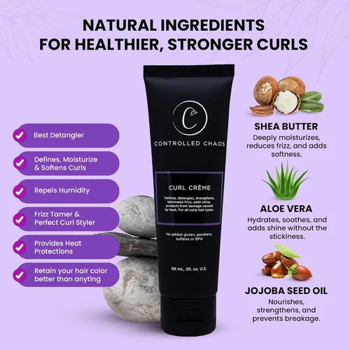 Vista 6 de Controlled Chaos, Como se ve en Shark Tank Curl Defining Cream para todo tipo de cabello para añadir suavidad y controlar el rizado, crema