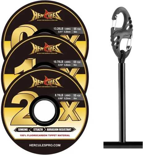 Vista 22 de HERCULES Tippet de pesca con mosca, paquete de 3 con soporte para volquetas, 55 yardas