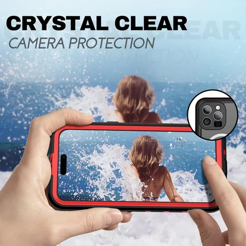 Vista 4 de BEASTEK Funda impermeable para iPhone 14 Pro, TRE Series MagSafe a prueba de golpes a prueba de polvo IP68 con protector de pantalla integrado y Rojo