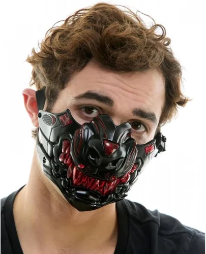 Vista 4 de Máscara de media cara metálica LED estilo steampunk para disfraz de Halloween, fiesta de cosplay