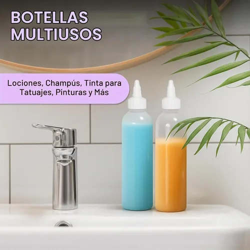 Vista 4 de BRIGHTFROM Botellas aplicadoras con tapa giratoria, plástico transparente de 8 onzas sin BPA, vacías, exprimidas, recargables, boquilla