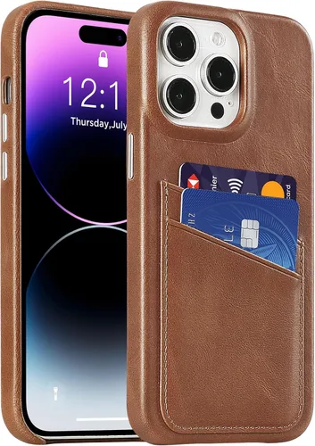 Vista 26 de LUCKYCOIN Funda de piel 100% auténtica tipo cartera para iPhone 13, diseño delgado con tarjetero y funda protectora a prueba de golpes, forro