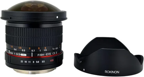 Vista 4 de Rokinon HD8M-C - lente de ojo de pez con capucha desmontable, 8 mm f/3.5 HD para Canon DSLR 8-8mm, lente fijo sin zoom, negro