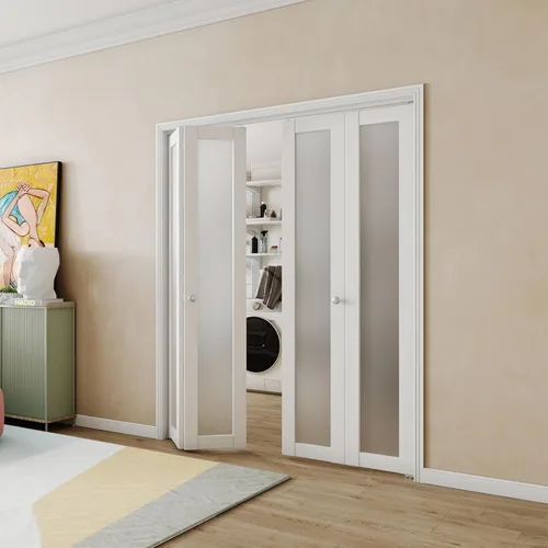 Vista 20 de BARNER HOME Puerta de armario, puertas plegables Full Lite con panel de vidrio estriado, fácil montaje, puertas plegables con kits de herrajes