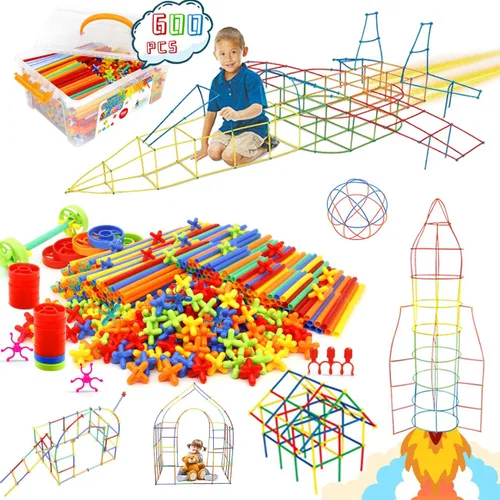 Vista 7 de Ggiibro Juguetes Constructores de Pajitas 1200 Piezas Juguetes de Construcción STEM para Edades 3 4 5 6 7 8+ Juguetes de Plástico Entrelazables A04