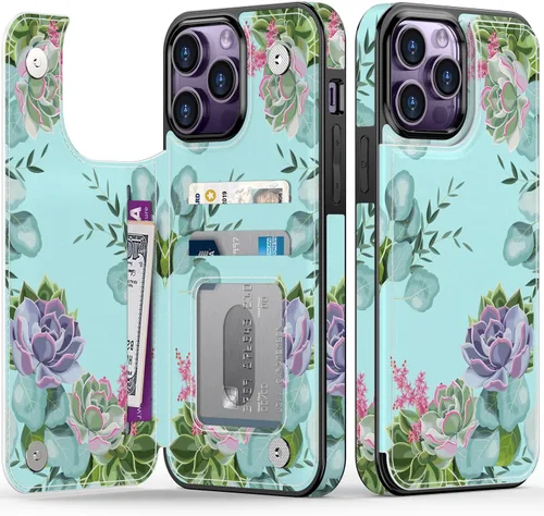 Vista 322 de LETO para iPhone 15 Pro Funda tipo cartera - Tapa tipo folio con patada - Diseños de moda - Tarjetero - Funda protectora para mujeres y niñas - 6.1