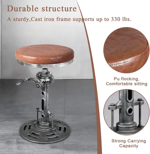 Vista 5 de Taburete de bar antiguo con asiento de poliuretano para cocina, comedor, altura de mostrador de 18 a 22 pulgadas, taburetes de café industriales
