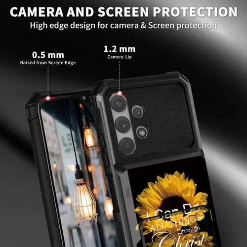 Vista 4 de Funda tipo cartera para Samsung Galaxy A32 5G con ranura para tarjetero, funda con tapa híbrida de doble capa, resistente, a prueba de golpes, funda