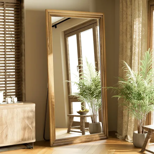 Vista 10 de XRAMFY Espejo de longitud completa de 65 x 22 pulgadas, espejo grande con marco de madera maciza, estilo rectangular, independiente para montar