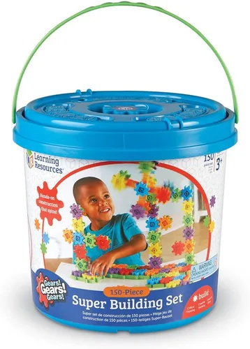 Vista 4 de Learning Resources Gears! Gears! Gears! Juego de juguetes de súper construcción, juguetes STEM, juguetes de construcción, engranajes para niños, 150
