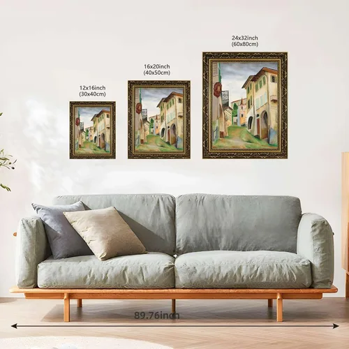 Vista 3 de Vintage Framed Italian Village Street Scene Wall Art Canvas Print Oil Paintings Reproduction World Classics Rustic Elegant Poster Painting Pictures