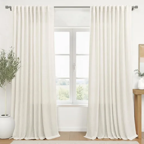 Vista 11 de Cortinas rústicas color beige tostado de 42 x 84 pulgadas de largo para sala de estar, juego de 2 paneles transparentes de lino natural, imitación